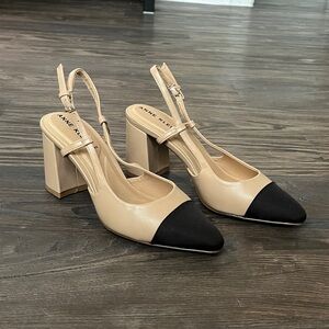 Anne Klein Two-Tone Beige and Black Slingback Block Heels